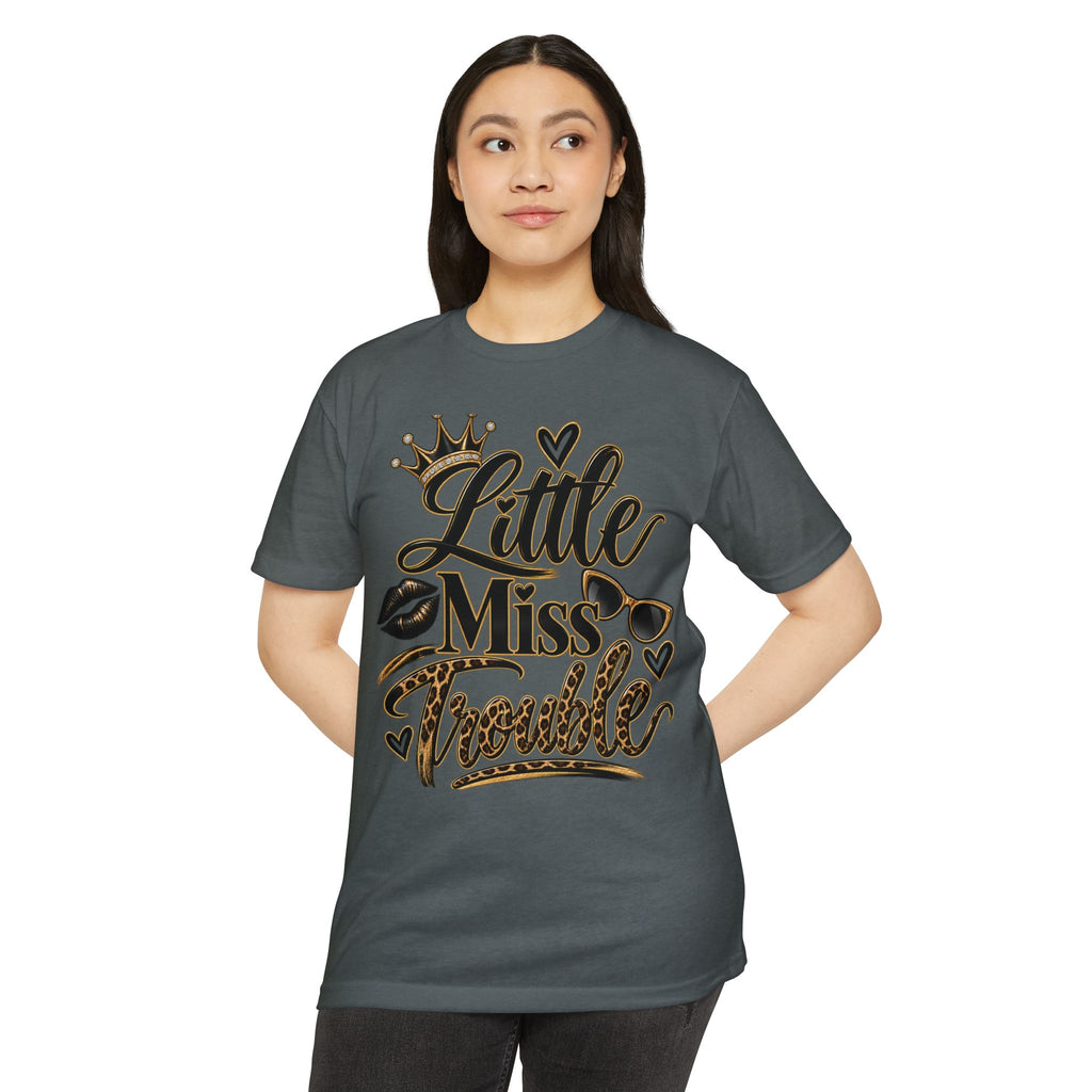 Little Miss Trouble Graphic T-Shirt — Leopard Crown Lip Print
