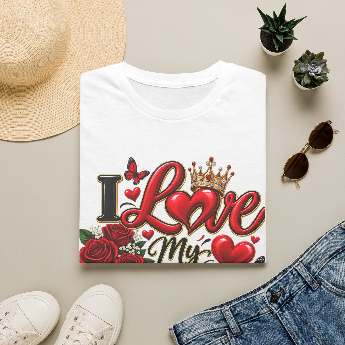 I Love My Wife T-Shirt — Romantic Queen Crown & Roses Tee