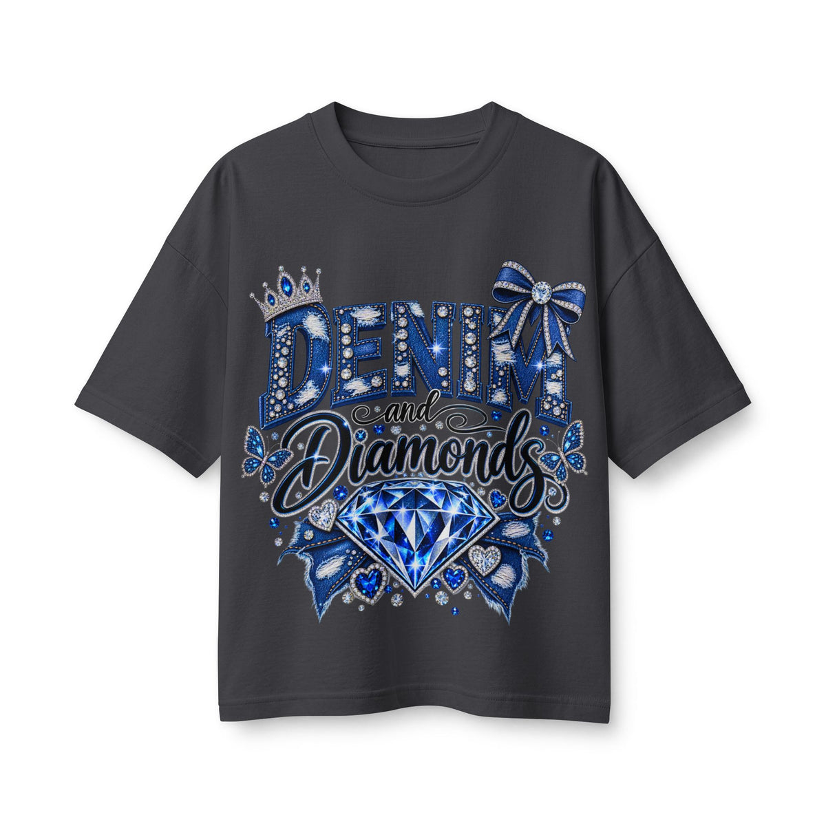 Denim and Diamonds T-Shirt — Blue Gem Graphic Tee for Women