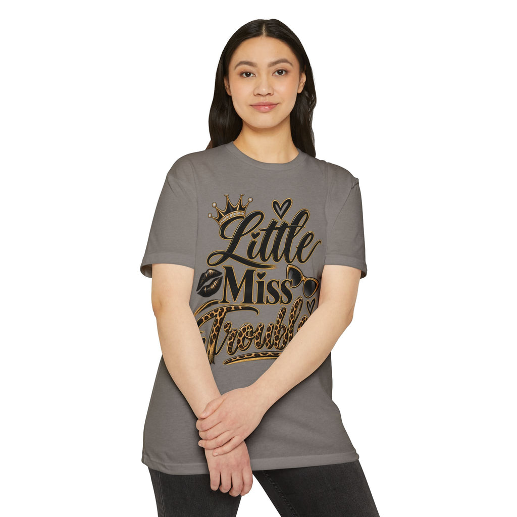 Little Miss Trouble Graphic T-Shirt — Leopard Crown Lip Print