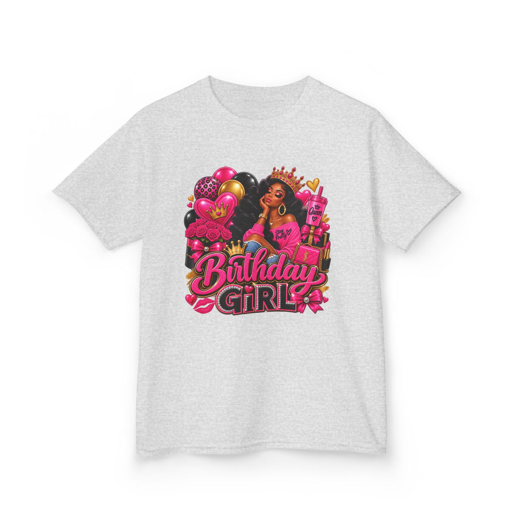 Birthday Girl Kids Tee — Pink Balloons & Crown Birthday Shirt