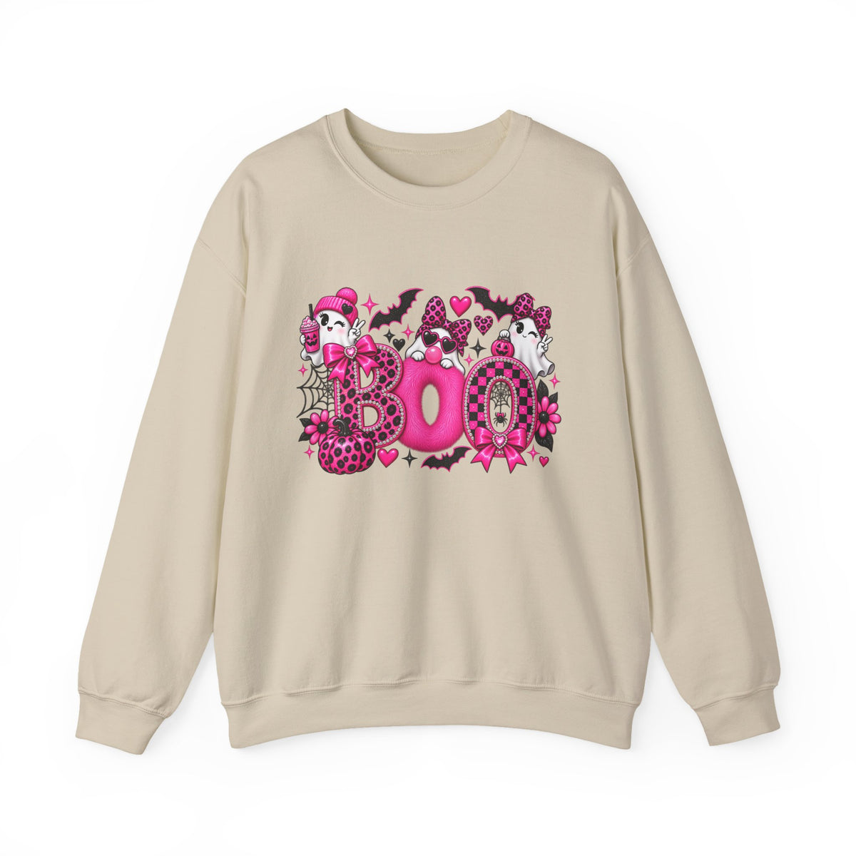 Halloween 'Boo' Graphic Sweatshirt — Cute Pink Ghosts & Bats Cozy Pullover