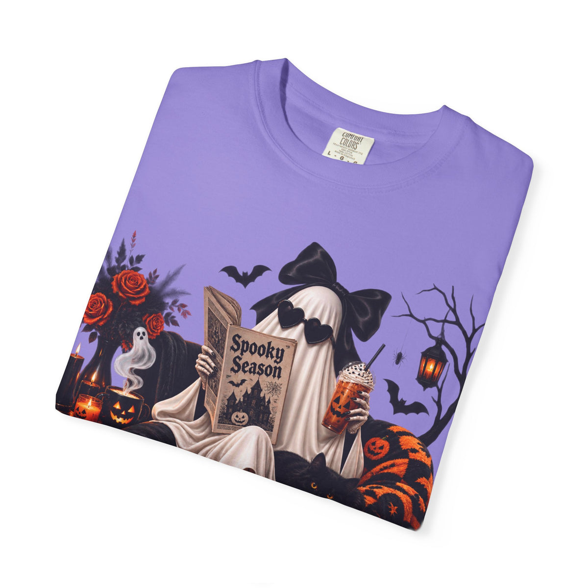 Halloween Ghost Reading T-Shirt — Spooky Pumpkin & 'Spooky Season' Graphic