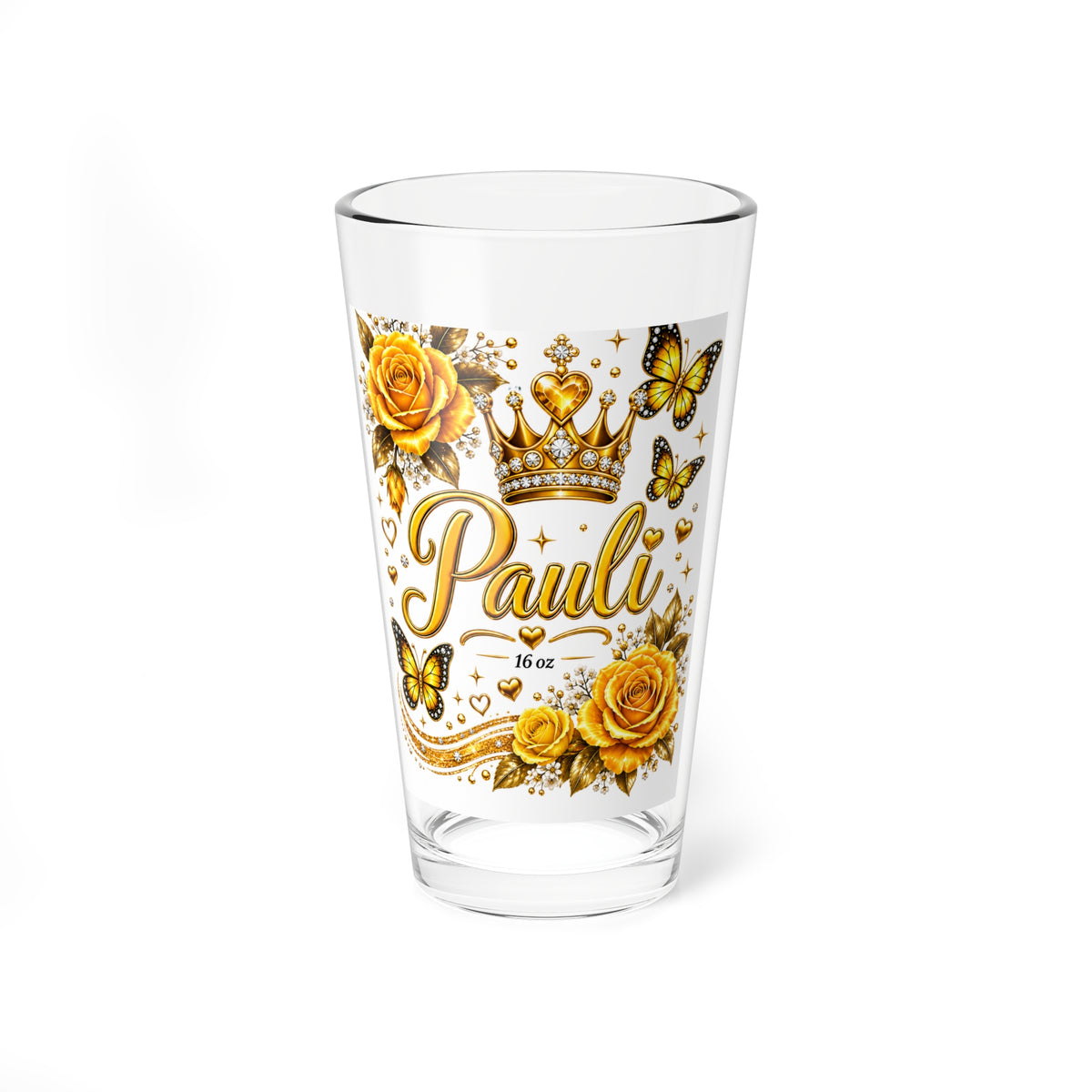 Personalized Golden Rose Mixing Glass — 16oz Decorative Cocktail Shaker Glass