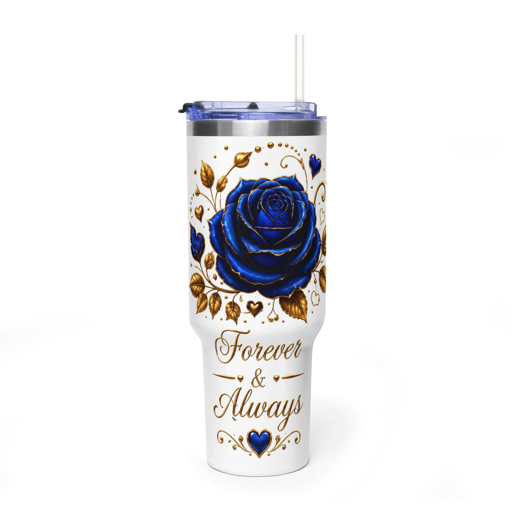 40oz Tumbler - "Forever & Always" Blue Rose Vacuum Thermal Travel Mug
