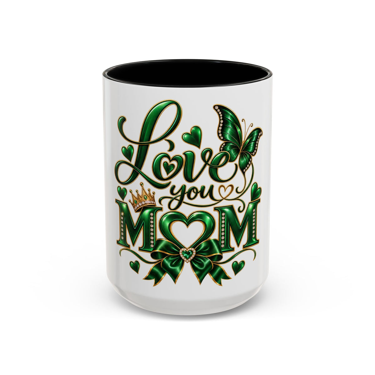 Love You Mom Green Butterfly Accent Coffee Mug — Mother's Day Gift (11/15oz)