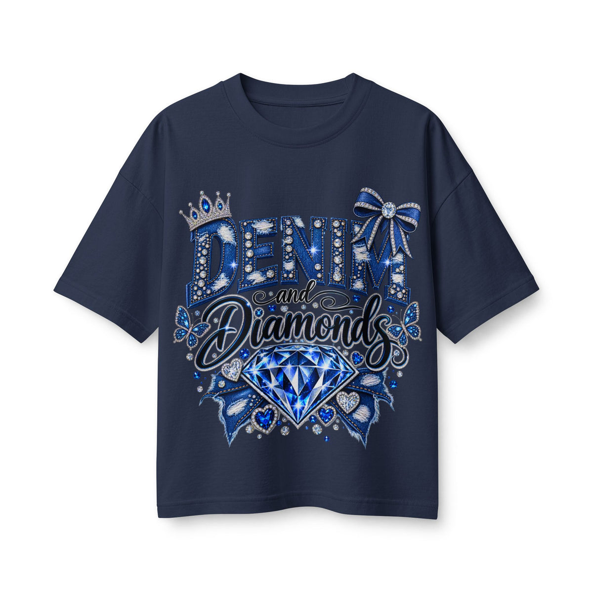 Denim and Diamonds T-Shirt — Blue Gem Graphic Tee for Women