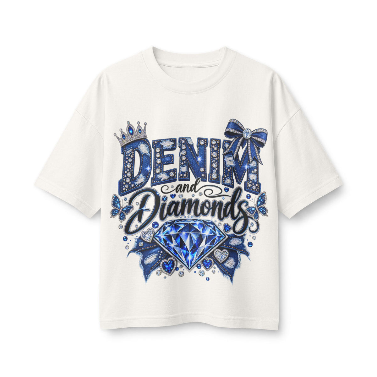 Denim and Diamonds T-Shirt — Blue Gem Graphic Tee for Women