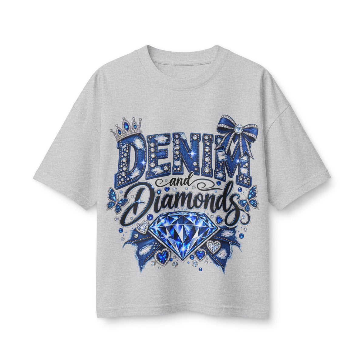Denim and Diamonds T-Shirt — Blue Gem Graphic Tee for Women