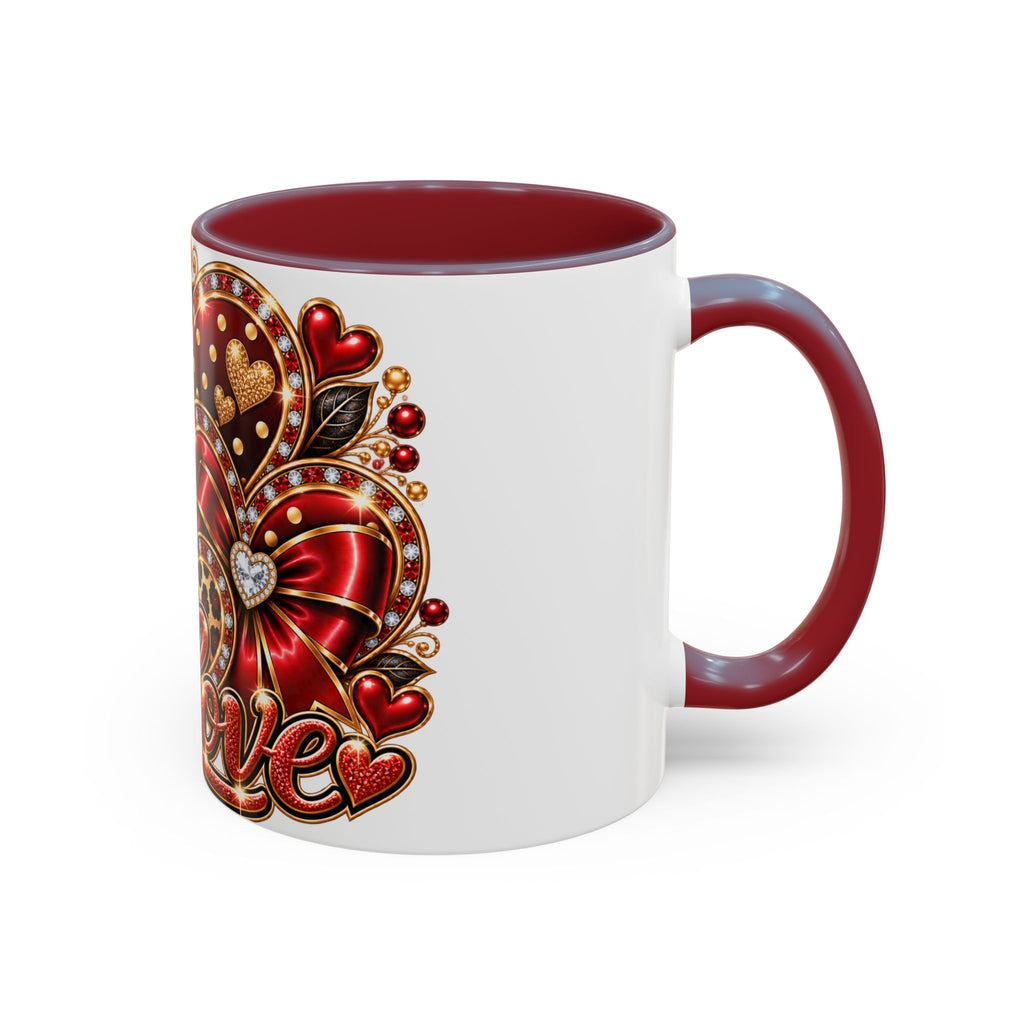 Love Heart Accent Coffee Mug — Red Leopard Floral Valentine Gift (11/15 oz)