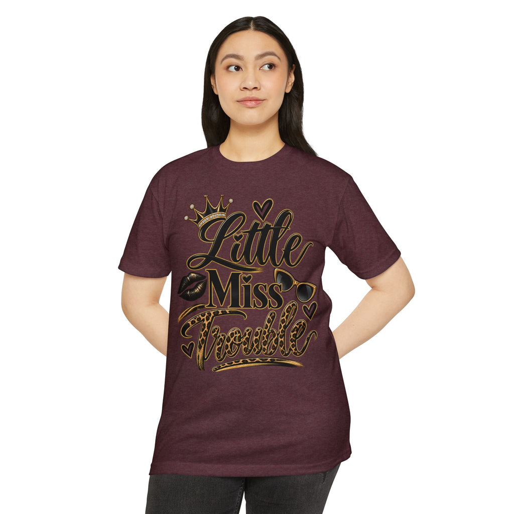 Little Miss Trouble Graphic T-Shirt — Leopard Crown Lip Print