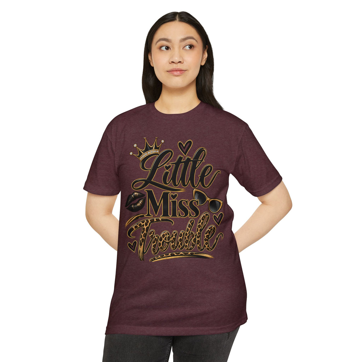 Little Miss Trouble Graphic T-Shirt — Leopard Crown Lip Print