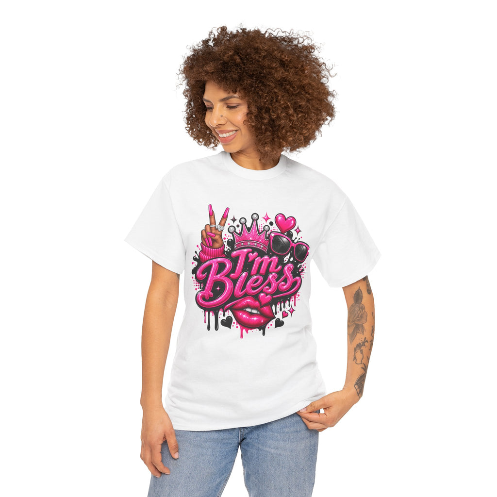 I’m Bless Graphic Tee — Pink Crown, Peace Sign & Lip Streetwear Shirt