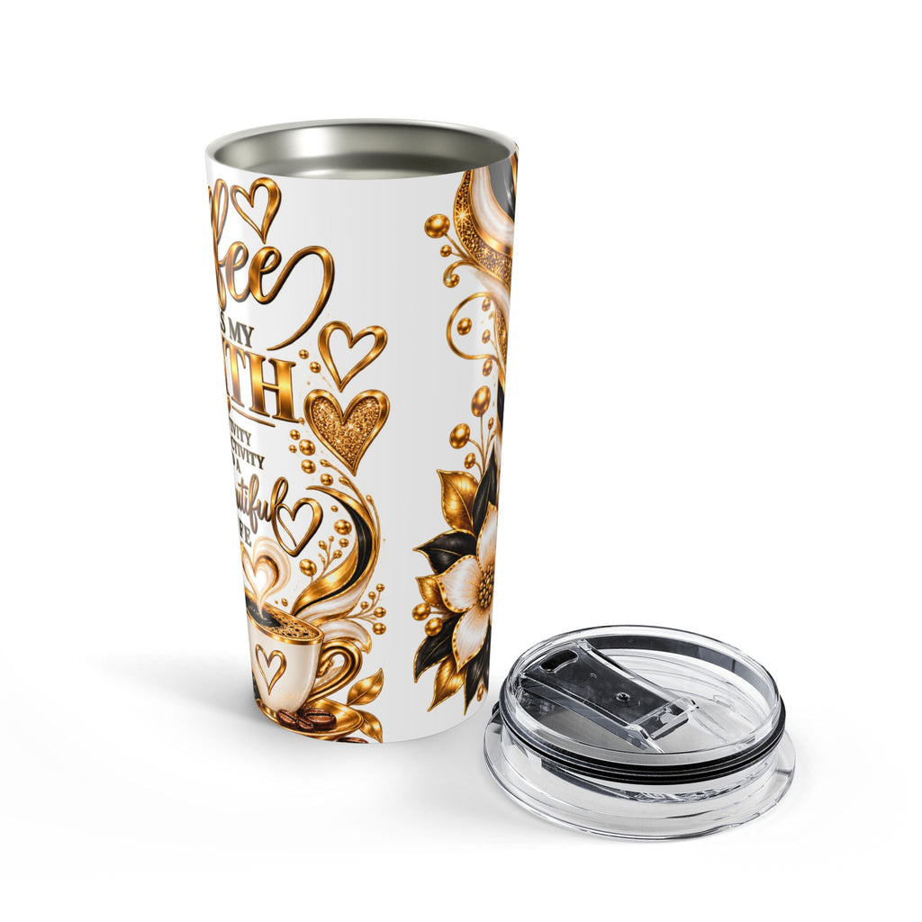 20oz Gold Floral Heart Tumbler – Sparkling Coffee Travel Cup