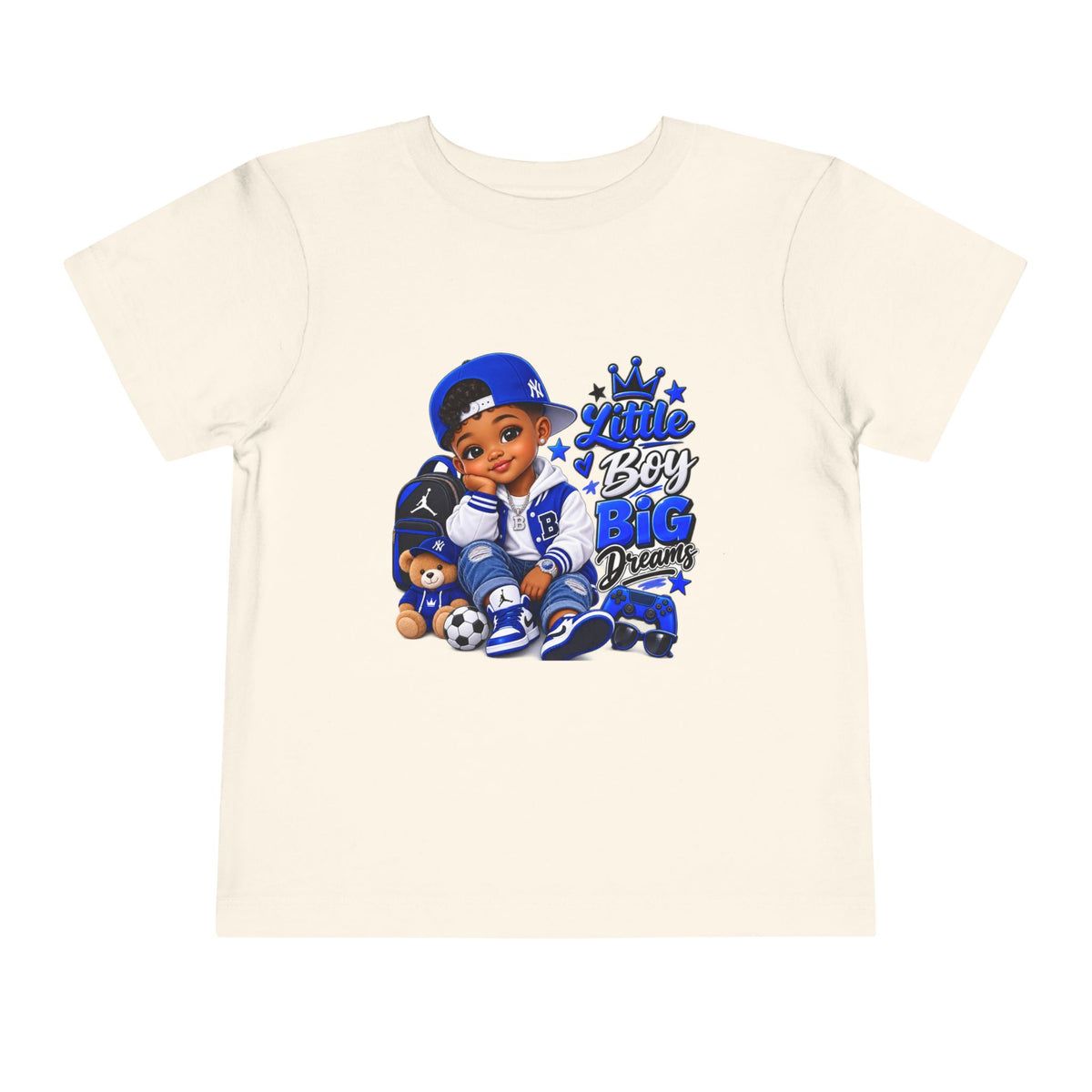 Toddler Tee — "Little Boy Big Dreams" Blue Sports Graphic