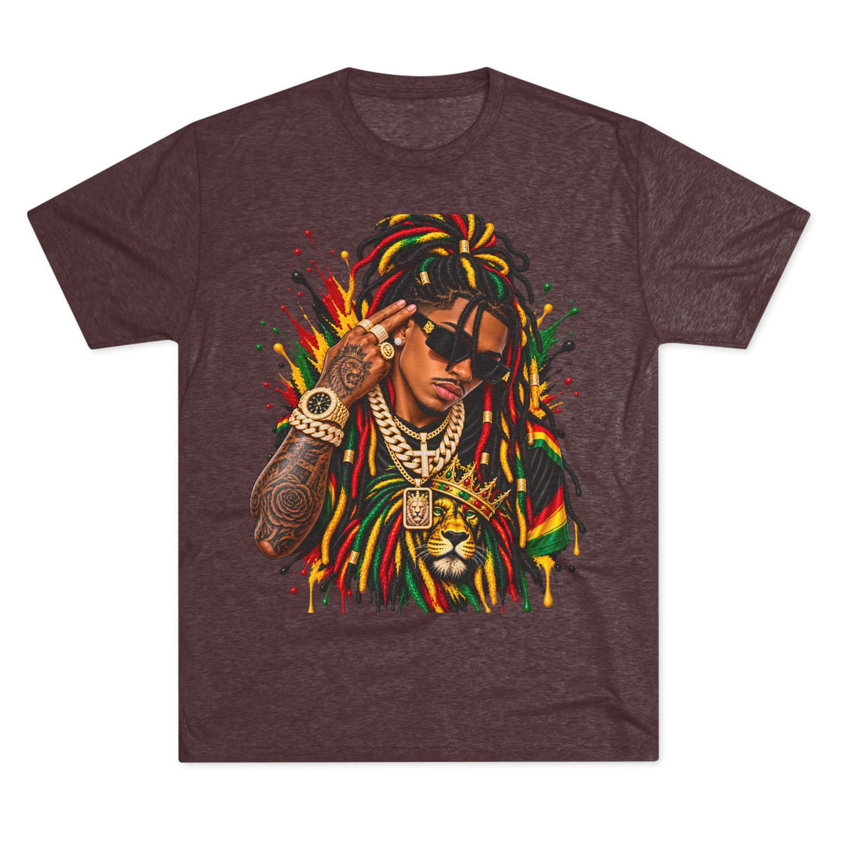 Rasta Lion Graphic T‑Shirt — Reggae Dreadlocks Hip‑Hop Streetwear