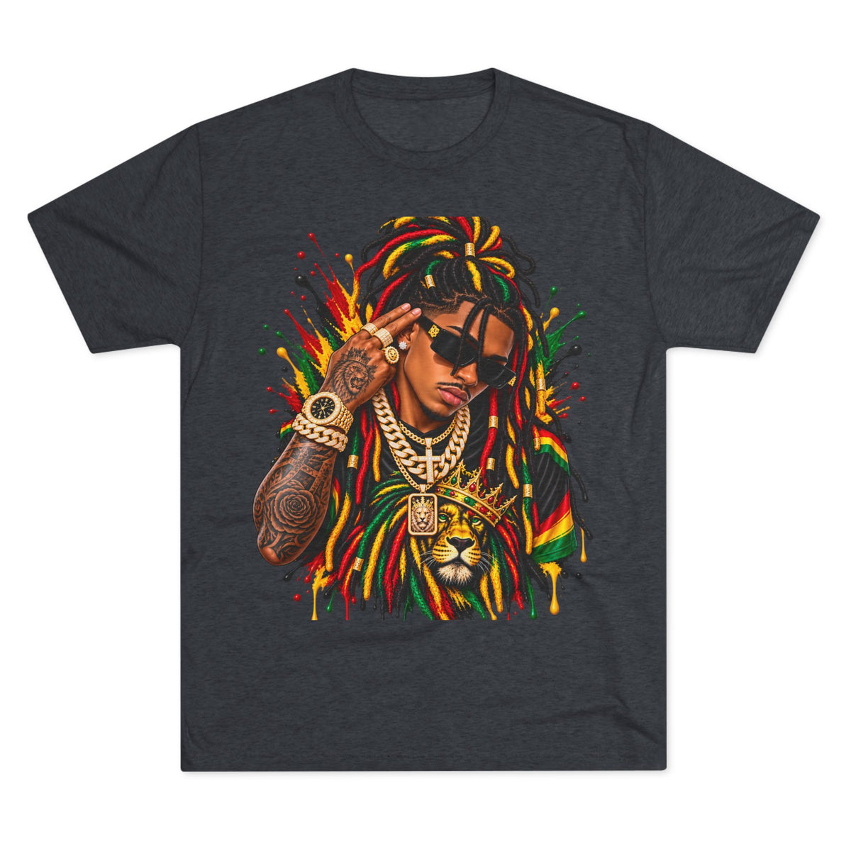 Rasta Lion Graphic T‑Shirt — Reggae Dreadlocks Hip‑Hop Streetwear