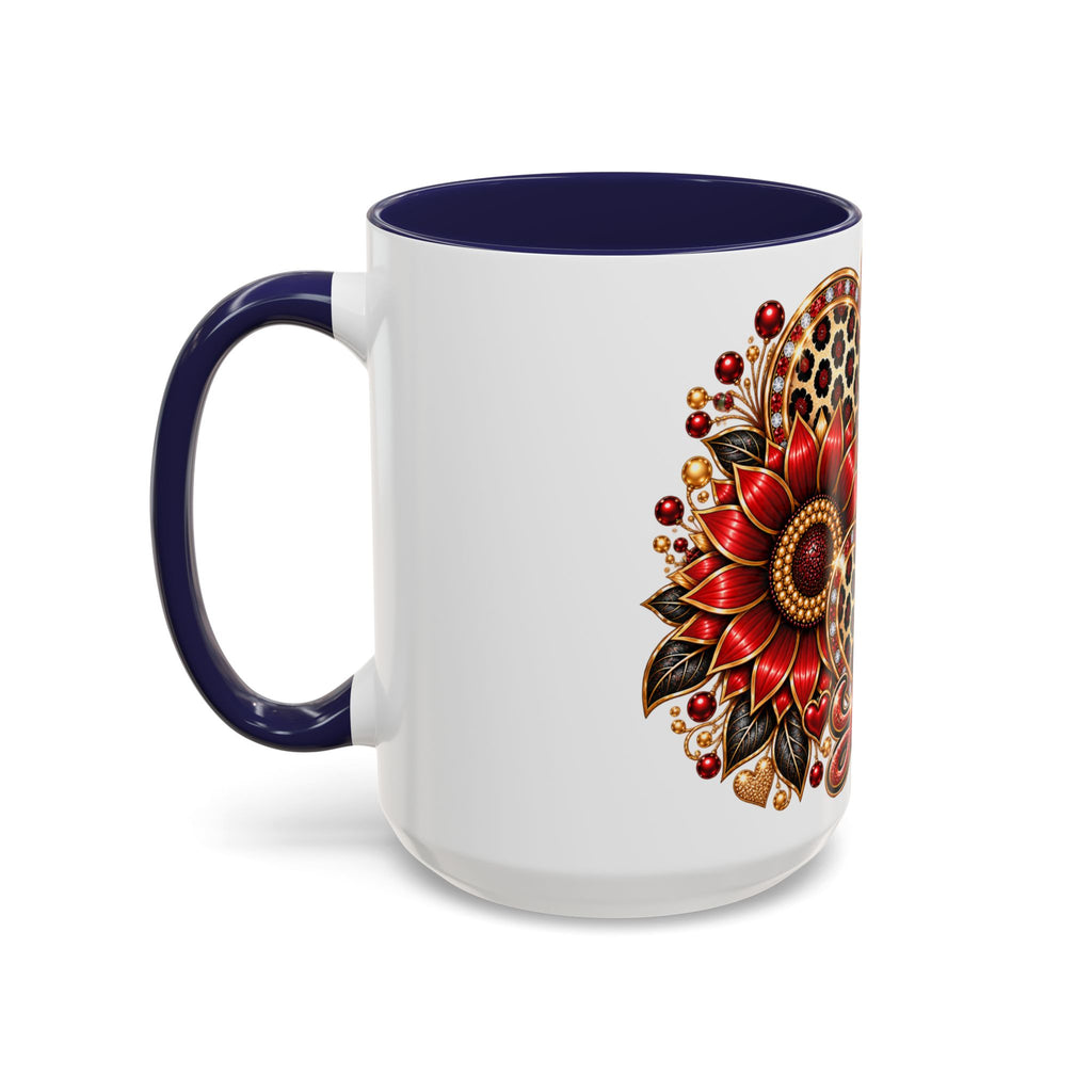 Love Heart Accent Coffee Mug — Red Leopard Floral Valentine Gift (11/15 oz)