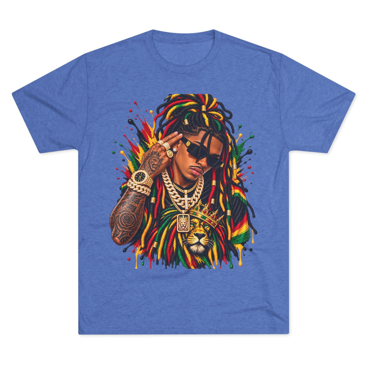 Rasta Lion Graphic T‑Shirt — Reggae Dreadlocks Hip‑Hop Streetwear