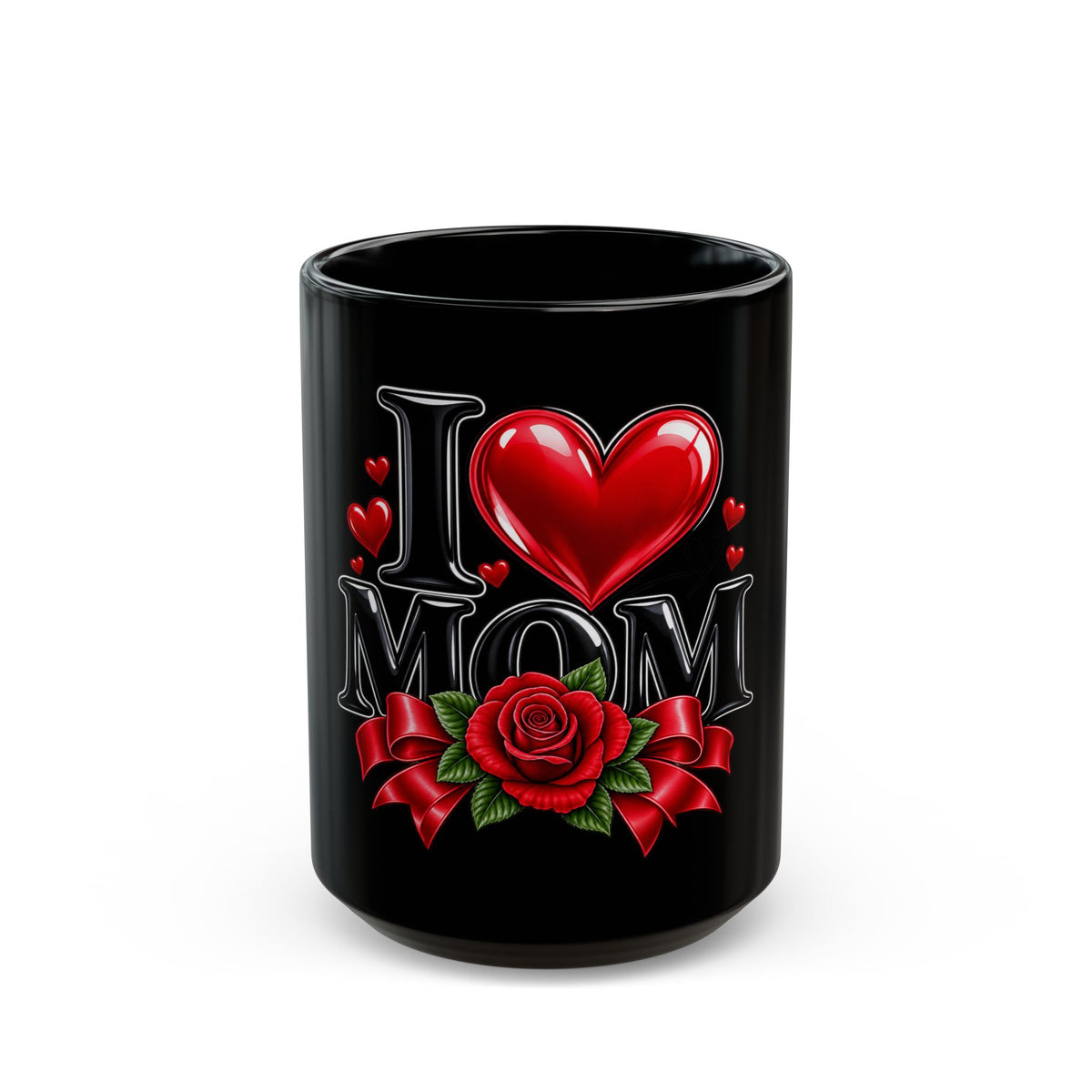 I Heart Mom Black Mug — 'I  Mom' Rose Gift Mug for Mother's Day