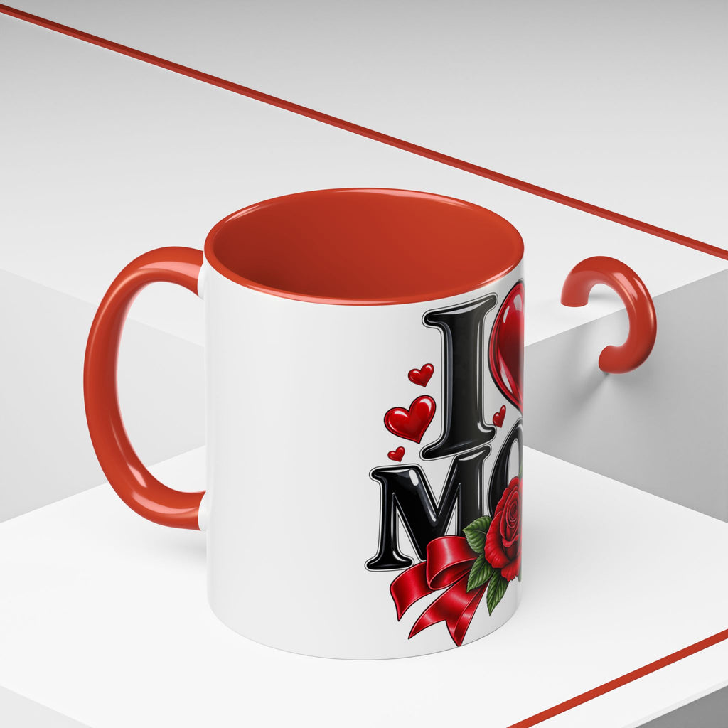 I  Mom Coffee Mug – Red Rose Mother’s Day Accent Mug (11/15oz)