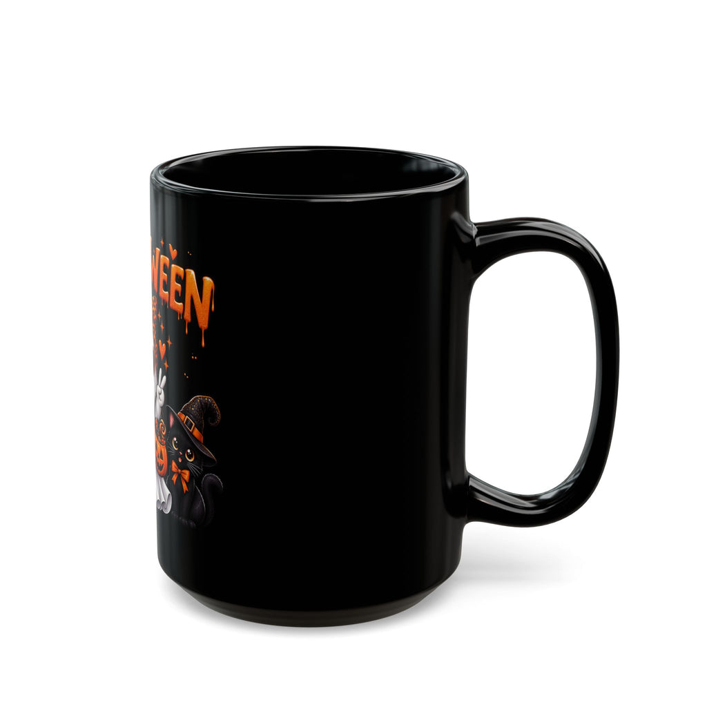 Halloween Ghost & Pumpkins Black Mug – Cute Spooky Coffee Cup (11oz/15oz)