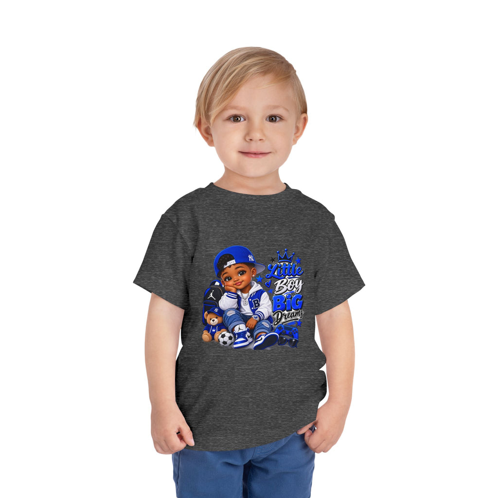 Toddler Tee — "Little Boy Big Dreams" Blue Sports Graphic