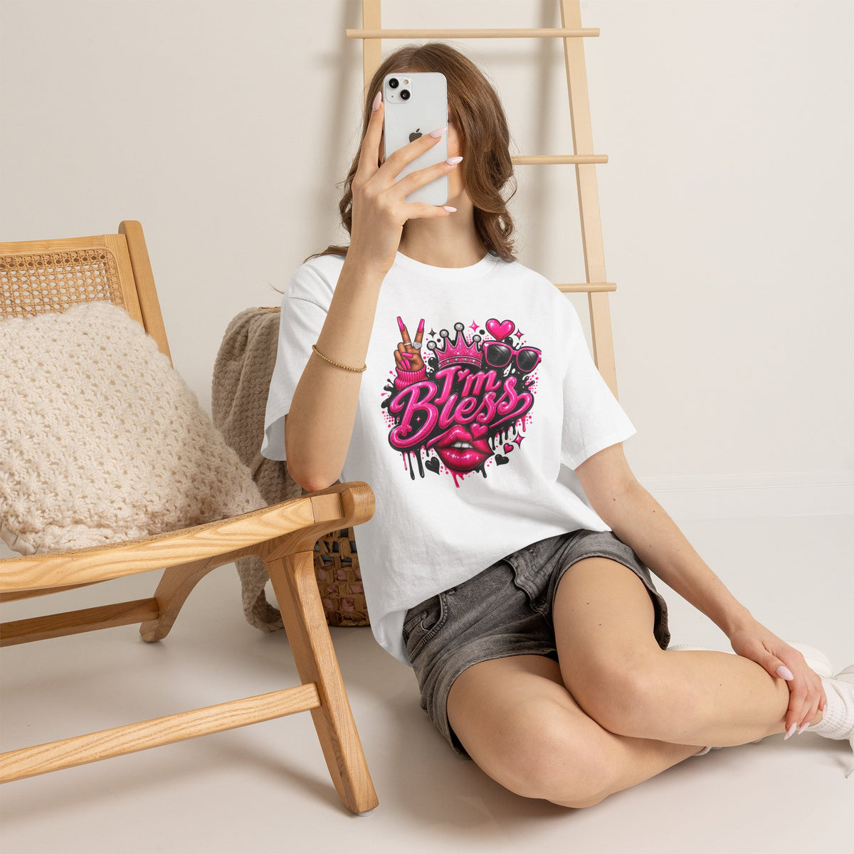 I’m Bless Graphic Tee — Pink Crown, Peace Sign & Lip Streetwear Shirt