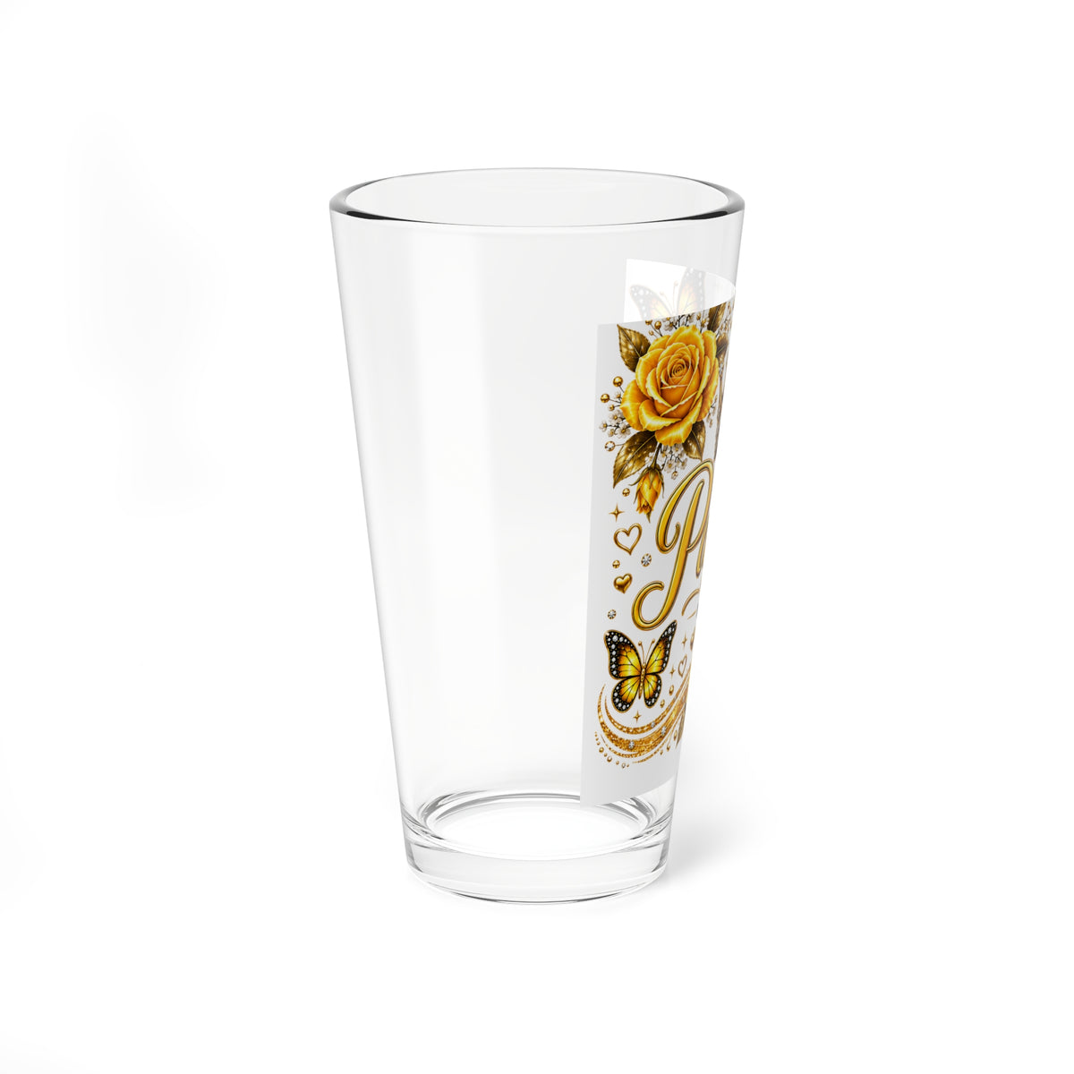 Personalized Golden Rose Mixing Glass — 16oz Decorative Cocktail Shaker Glass
