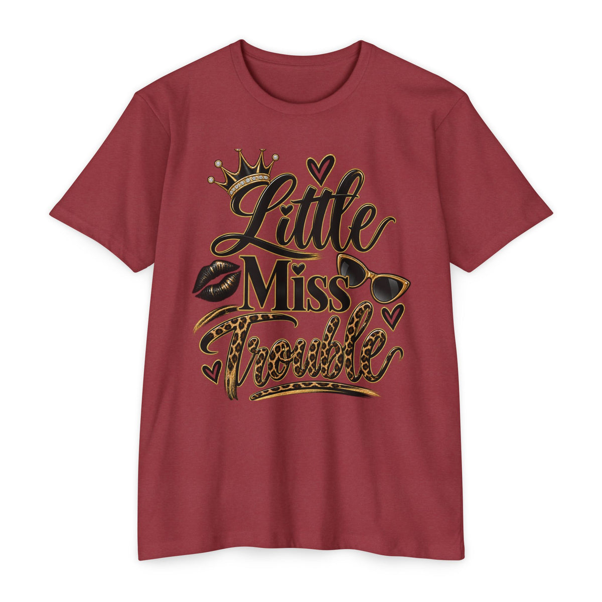 Little Miss Trouble Graphic T-Shirt — Leopard Crown Lip Print