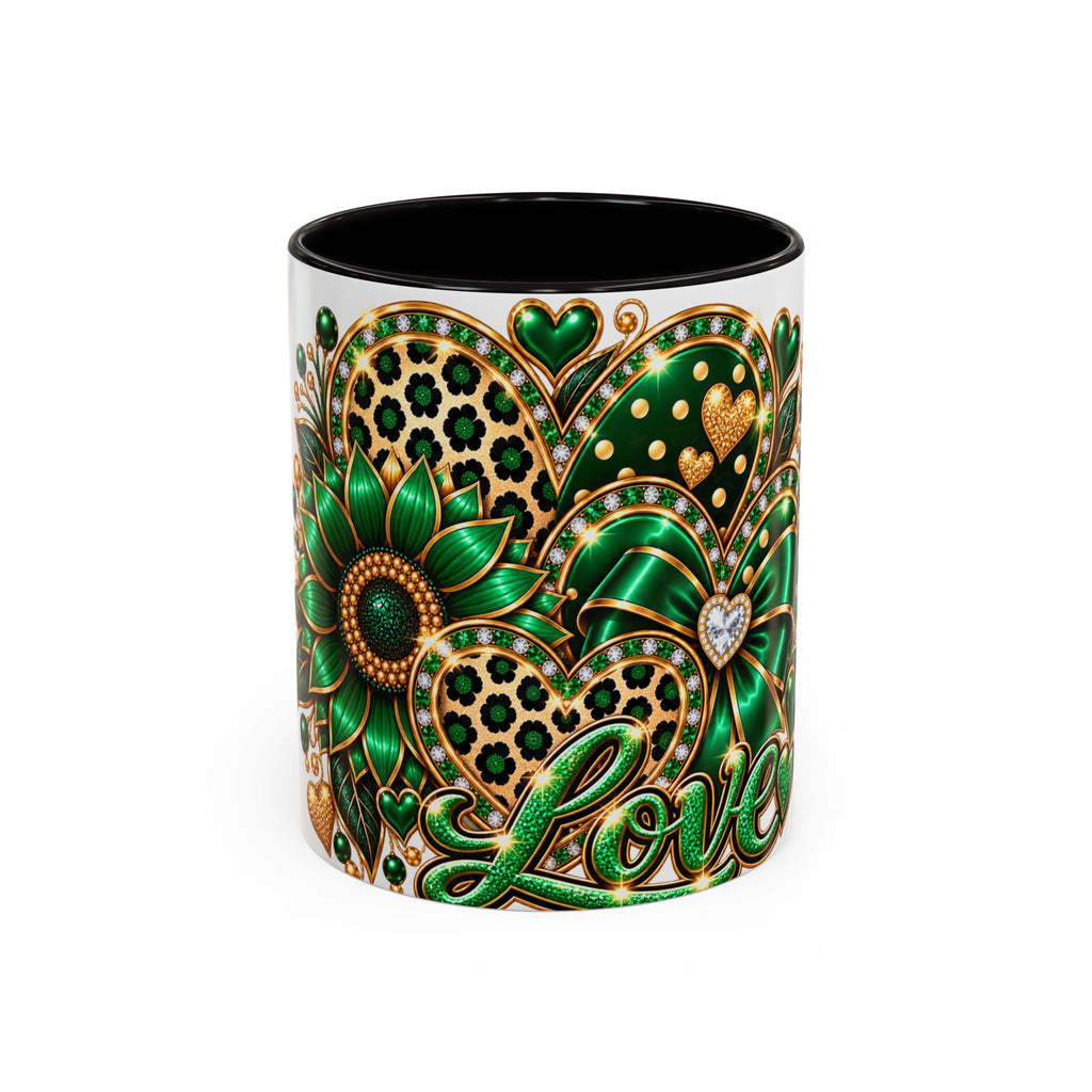 Love Green Heart Mug — Decorative 11oz/15oz Ceramic Coffee Cup