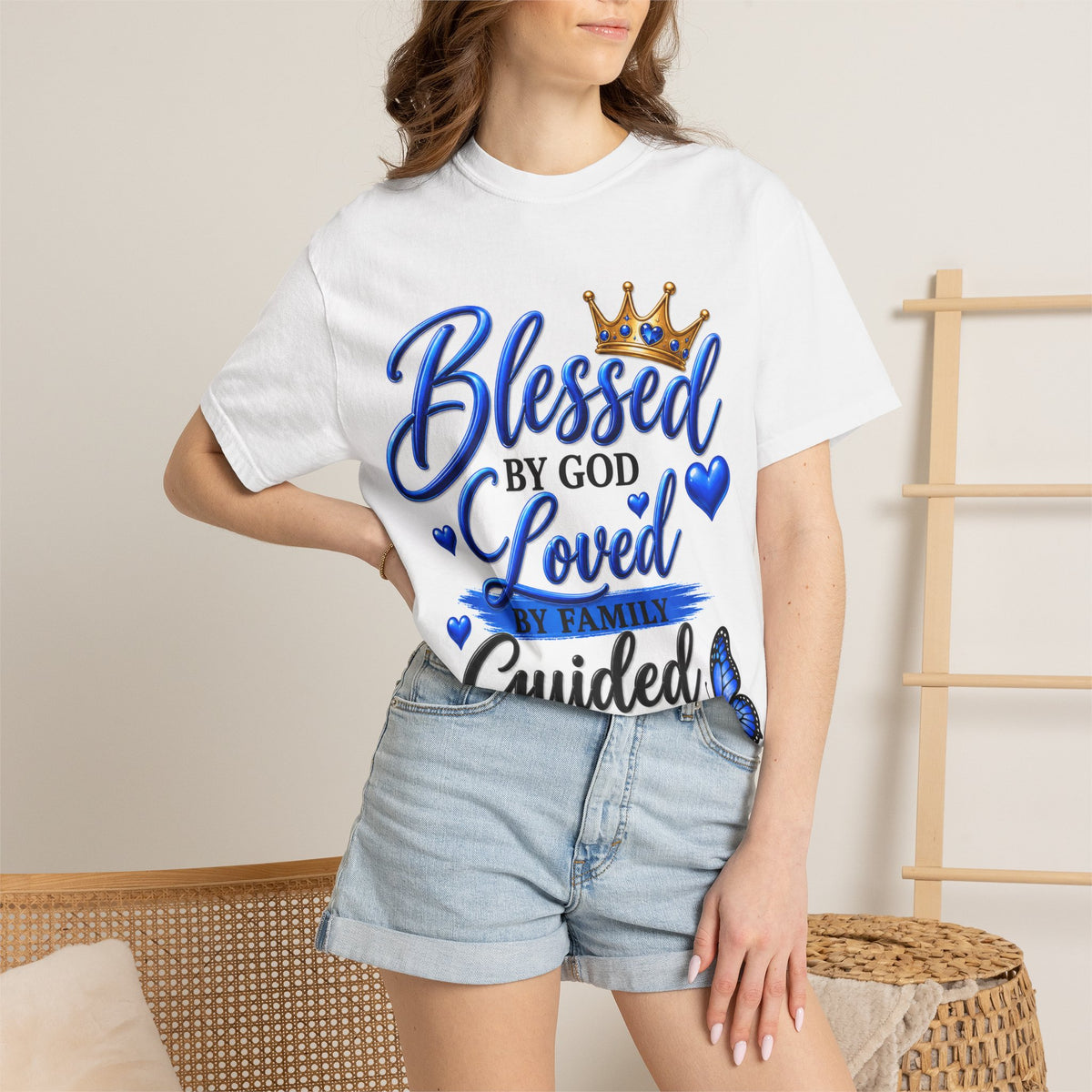 Blessed by God Loved by Family Guided by Faith T-Shirt