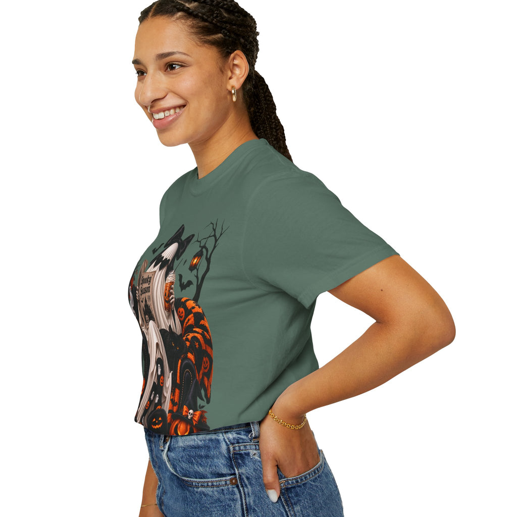 Halloween Ghost Reading T-Shirt — Spooky Pumpkin & 'Spooky Season' Graphic