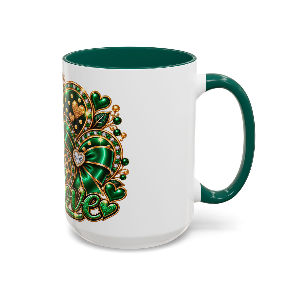 Love Green Heart Mug — Decorative 11oz/15oz Ceramic Coffee Cup