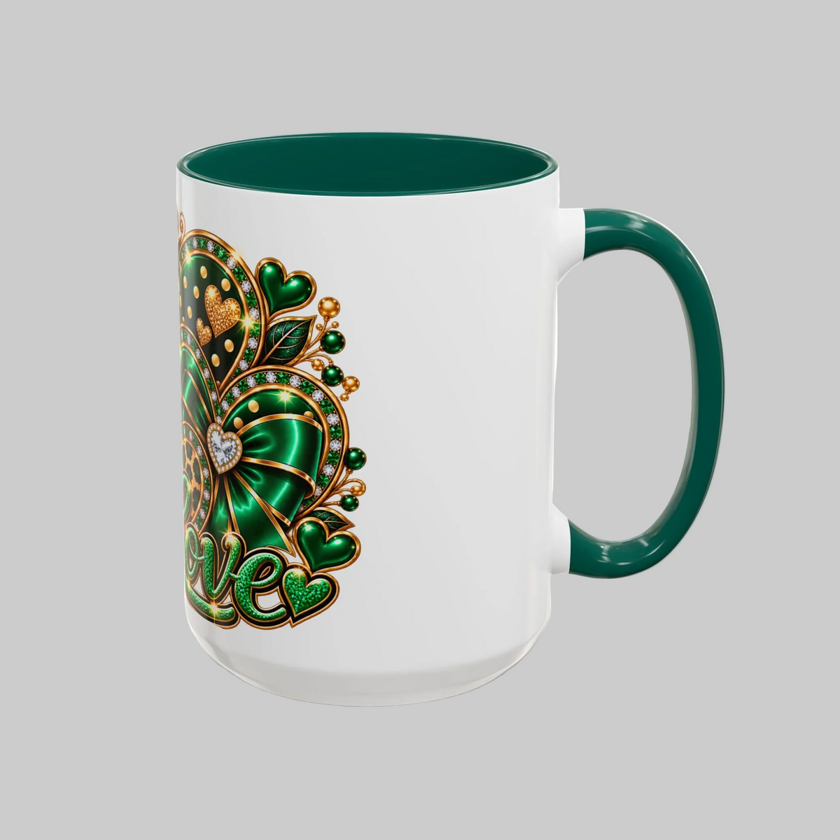 Love Green Heart Mug — Decorative 11oz/15oz Ceramic Coffee Cup