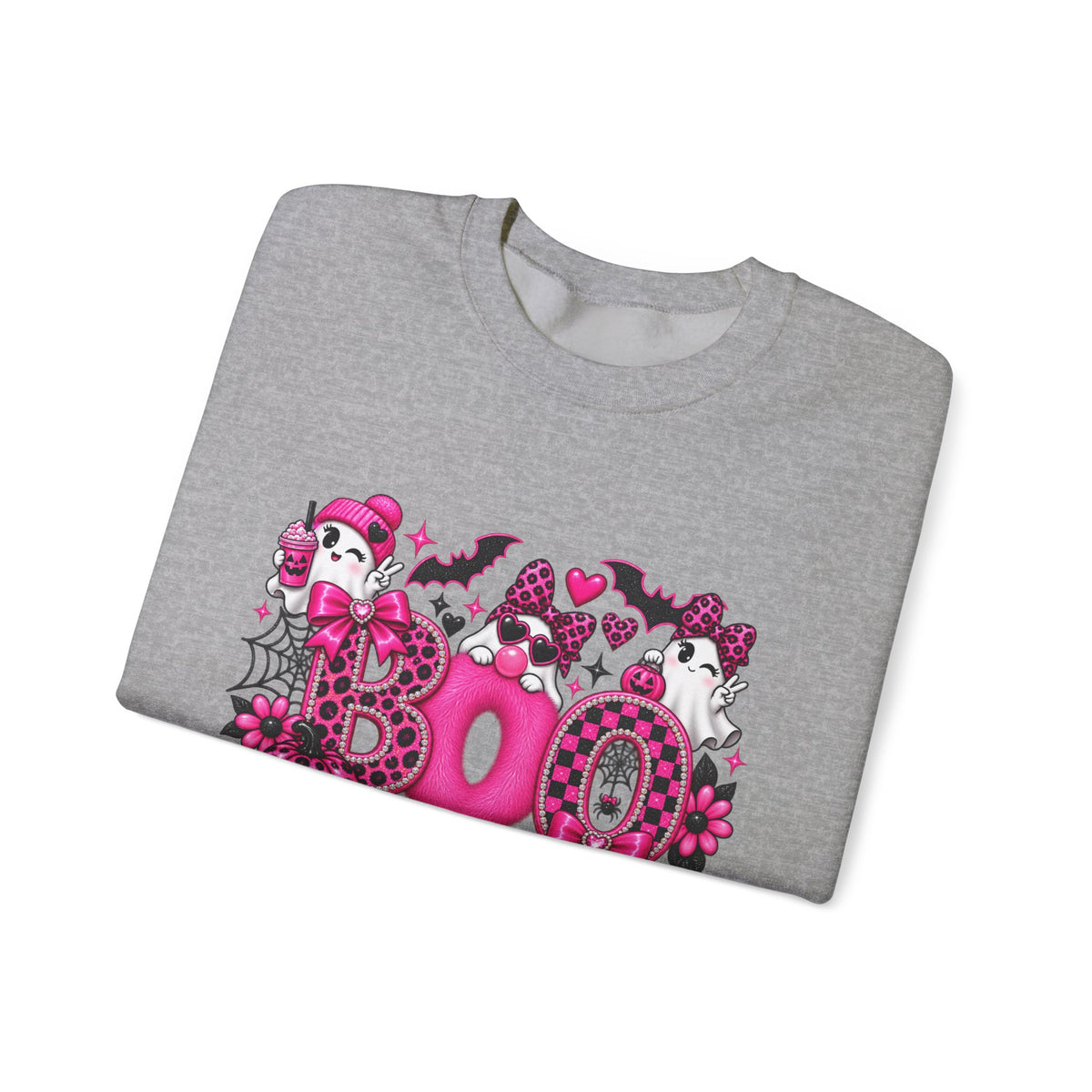 Halloween 'Boo' Graphic Sweatshirt — Cute Pink Ghosts & Bats Cozy Pullover