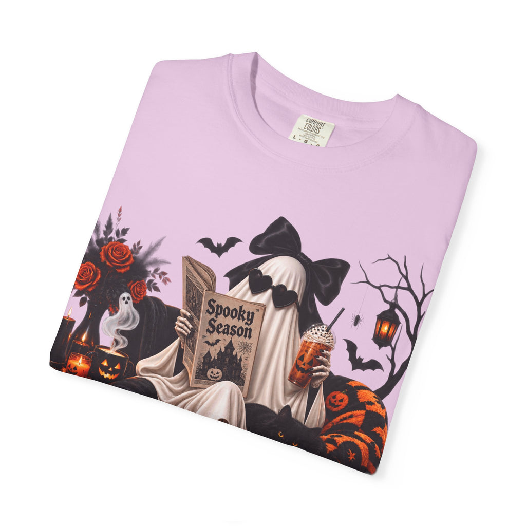 Halloween Ghost Reading T-Shirt — Spooky Pumpkin & 'Spooky Season' Graphic
