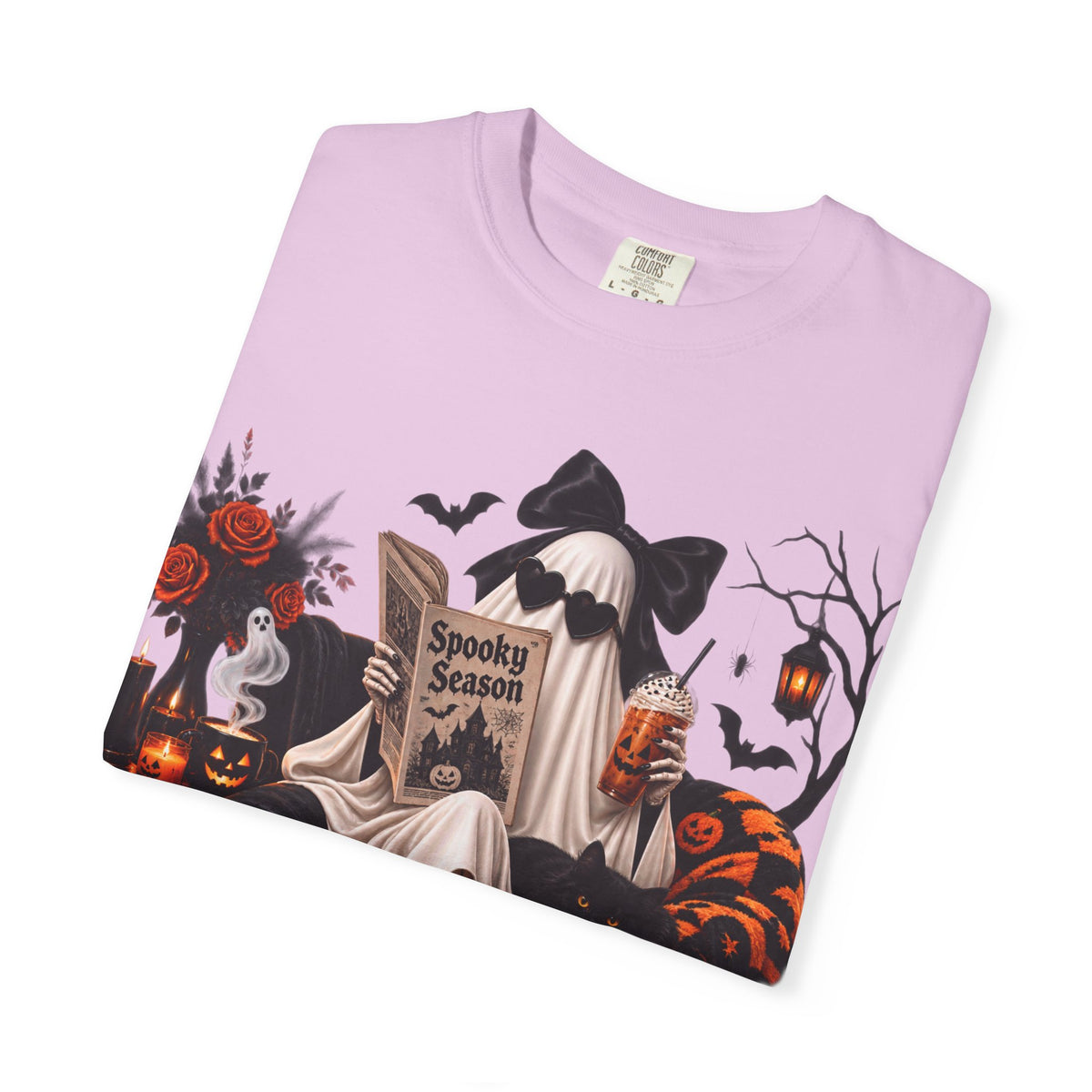 Halloween Ghost Reading T-Shirt — Spooky Pumpkin & 'Spooky Season' Graphic