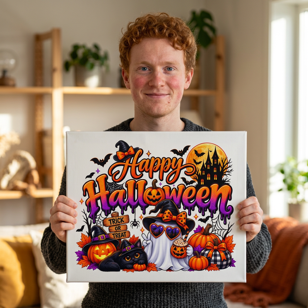 Halloween Car Magnet — "Happy Halloween" Pumpkin Ghost Cats Design