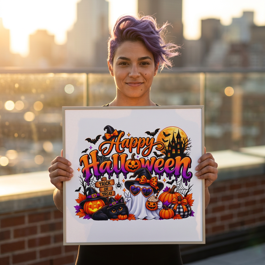 Halloween Car Magnet — "Happy Halloween" Pumpkin Ghost Cats Design