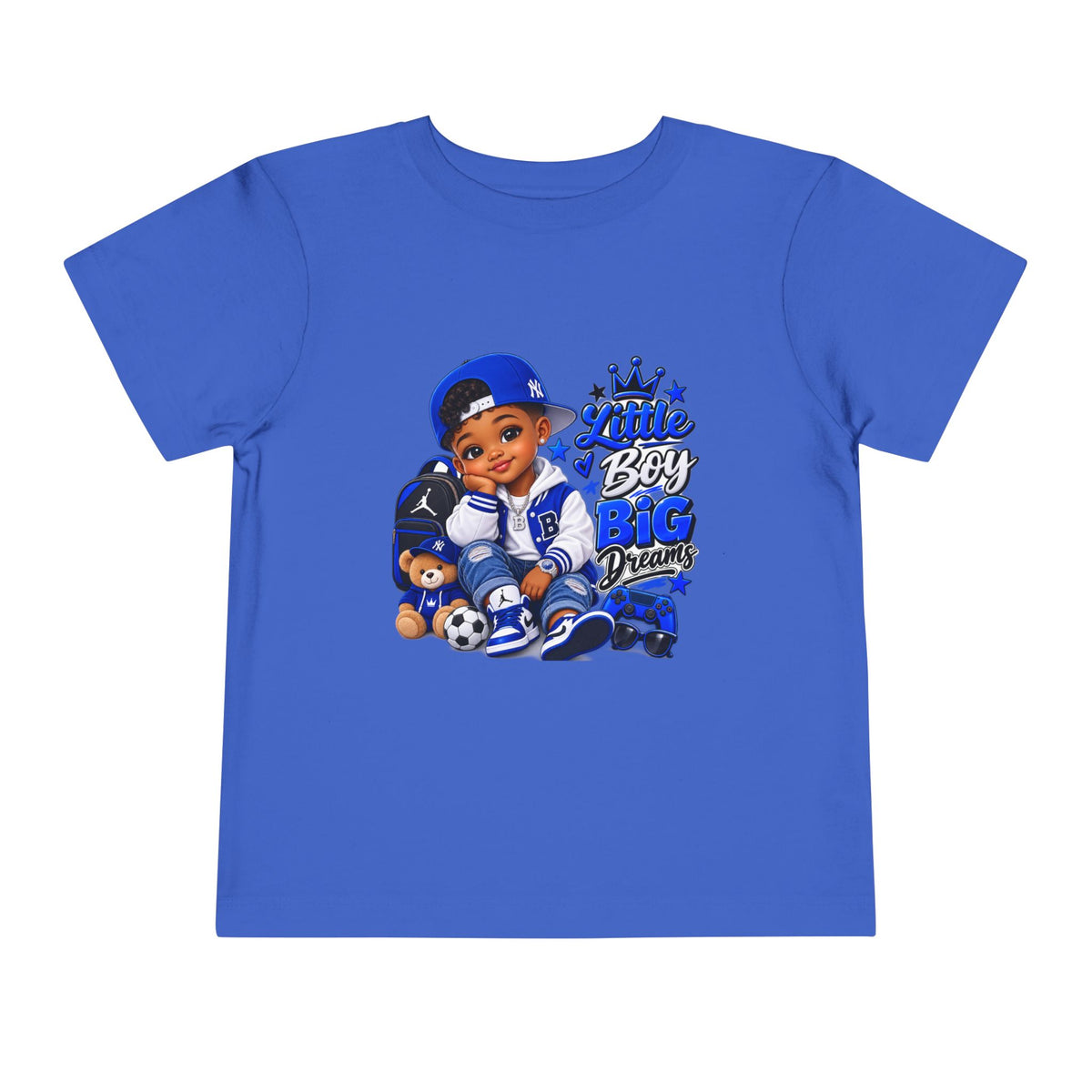 Toddler Tee — "Little Boy Big Dreams" Blue Sports Graphic
