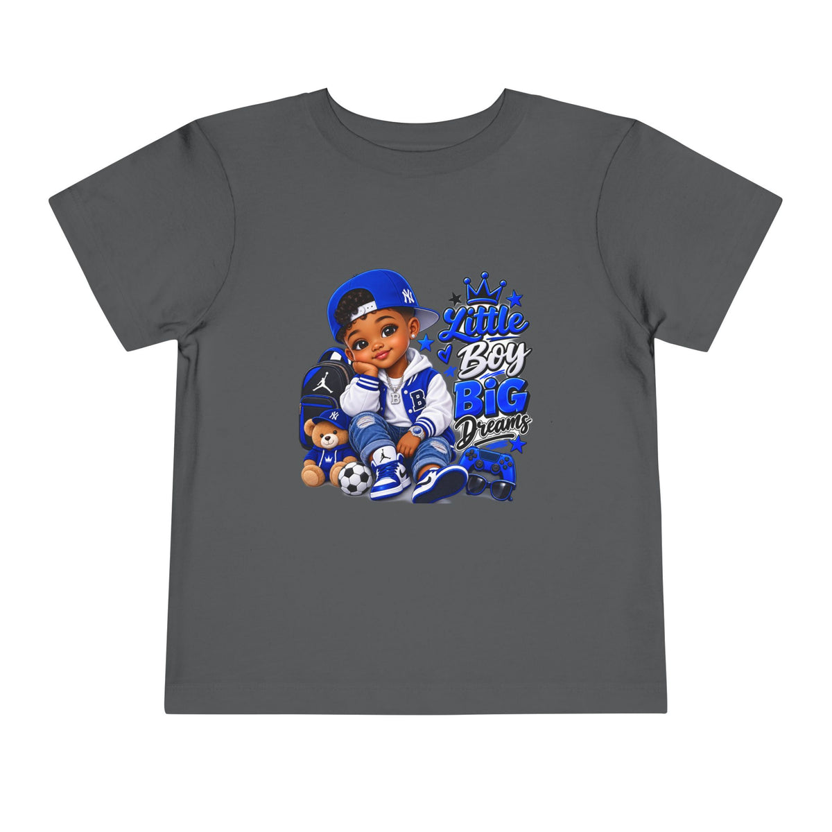 Toddler Tee — "Little Boy Big Dreams" Blue Sports Graphic