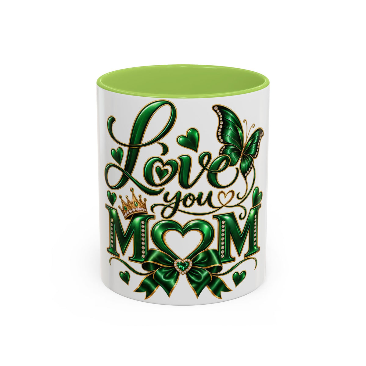 Love You Mom Green Butterfly Accent Coffee Mug — Mother's Day Gift (11/15oz)