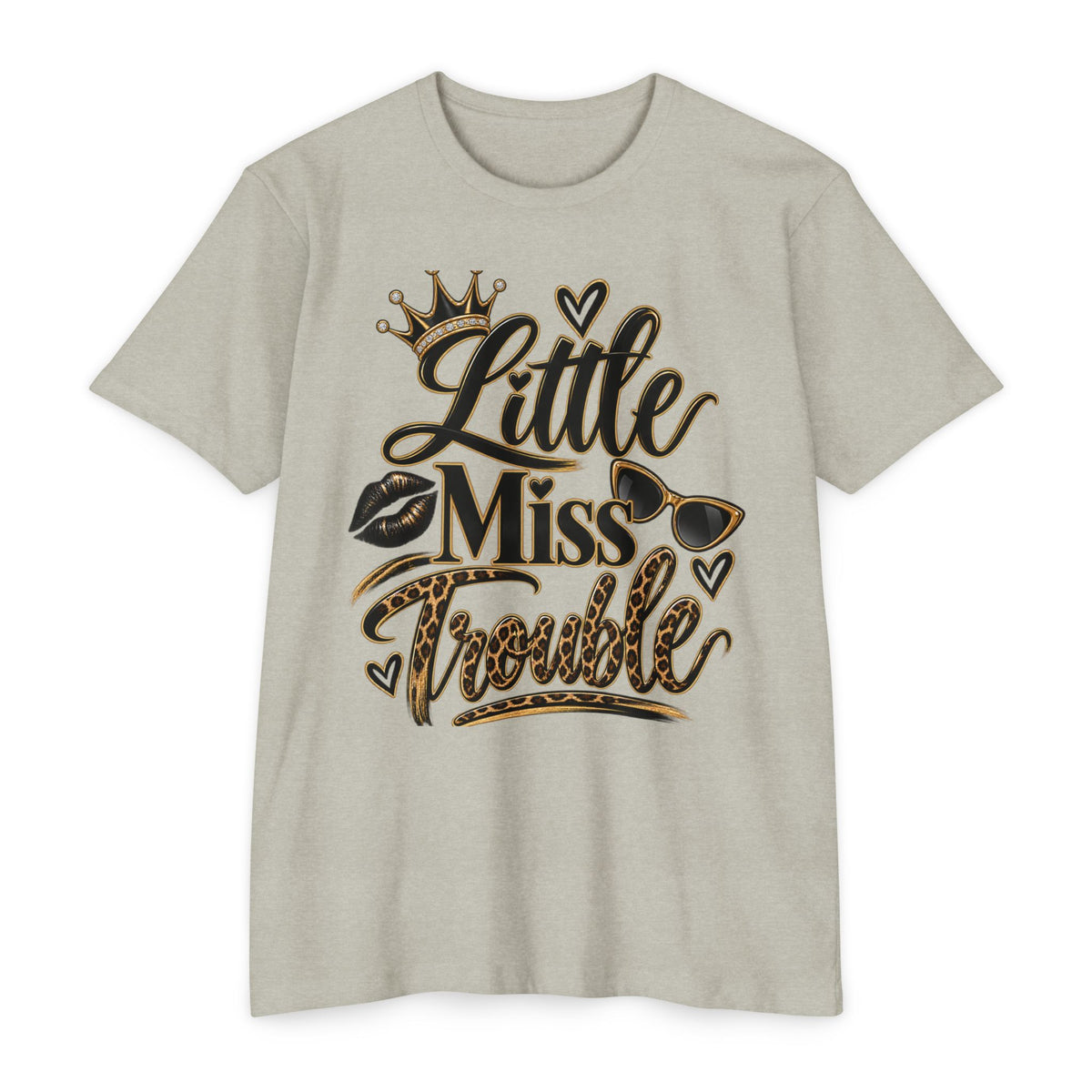 Little Miss Trouble Graphic T-Shirt — Leopard Crown Lip Print