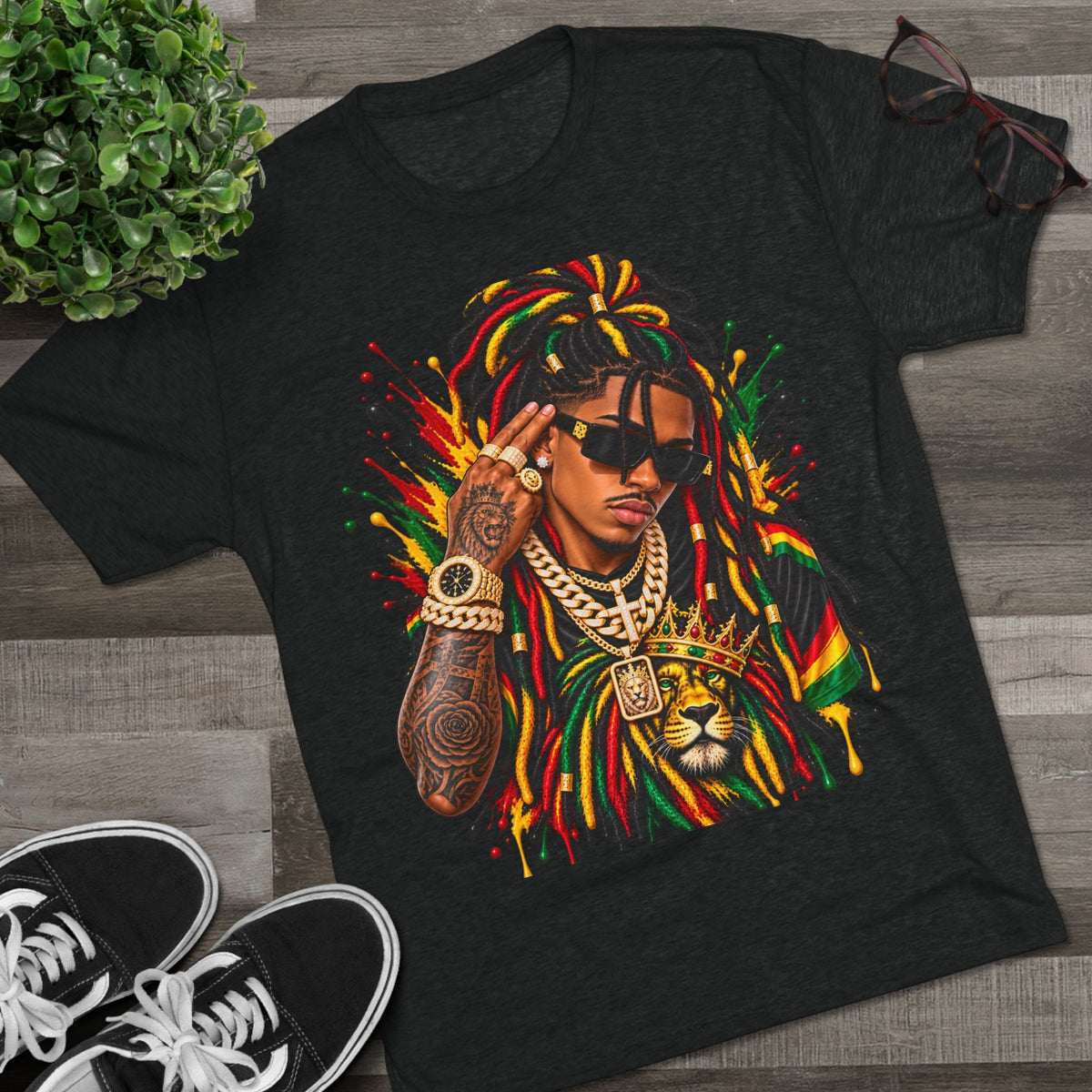 Rasta Lion Graphic T‑Shirt — Reggae Dreadlocks Hip‑Hop Streetwear