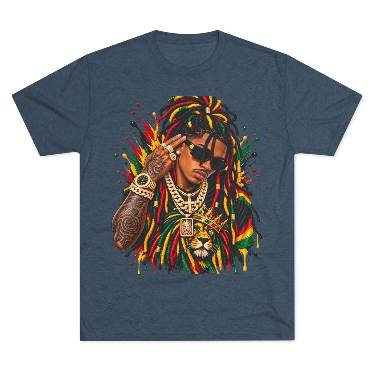 Rasta Lion Graphic T‑Shirt — Reggae Dreadlocks Hip‑Hop Streetwear