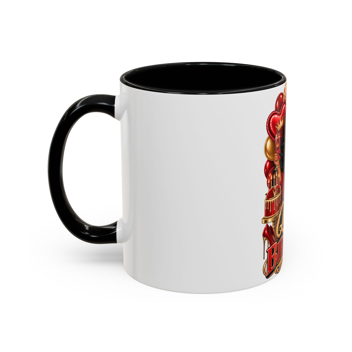 Queen Birthday Coffee Mug — Black Woman Birthday Gift, 'Queen' Red & Gold Accent Mug (11/15oz)