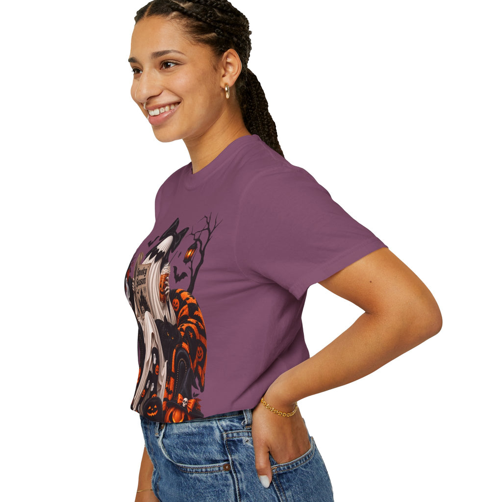 Halloween Ghost Reading T-Shirt — Spooky Pumpkin & 'Spooky Season' Graphic