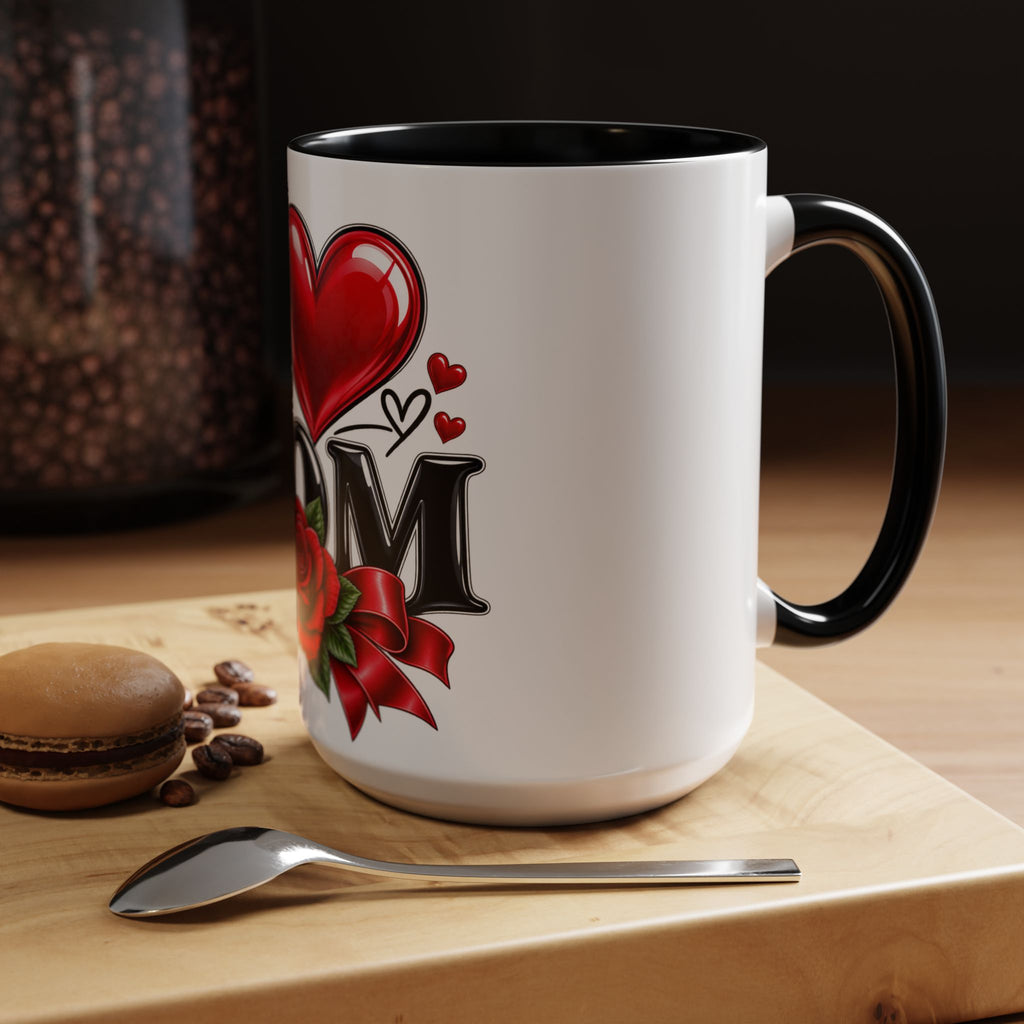 I  Mom Coffee Mug – Red Rose Mother’s Day Accent Mug (11/15oz)