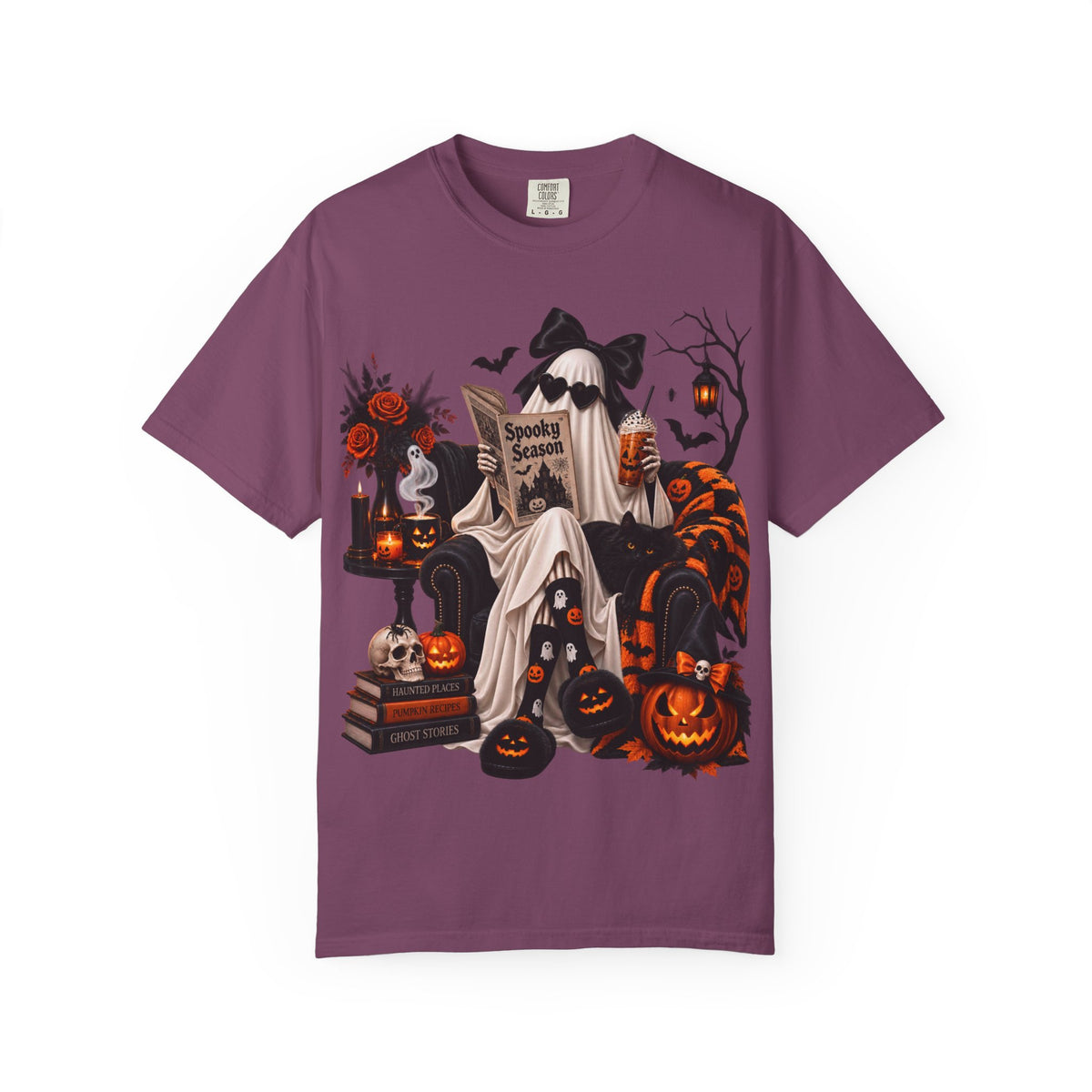 Halloween Ghost Reading T-Shirt — Spooky Pumpkin & 'Spooky Season' Graphic